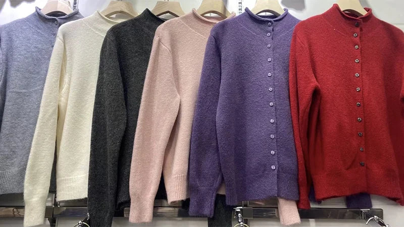 Comfortable Stand-Collar Single-Breasted Sweater