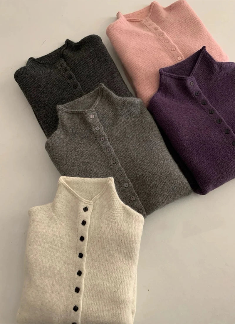Comfortable Stand-Collar Single-Breasted Sweater